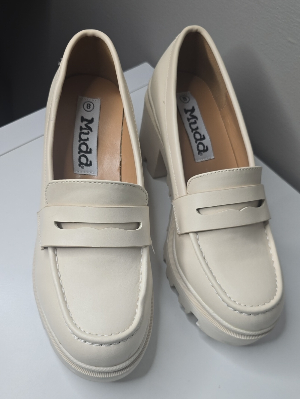 Mudd Cream Chunky Penny Loafers with Lug Sole